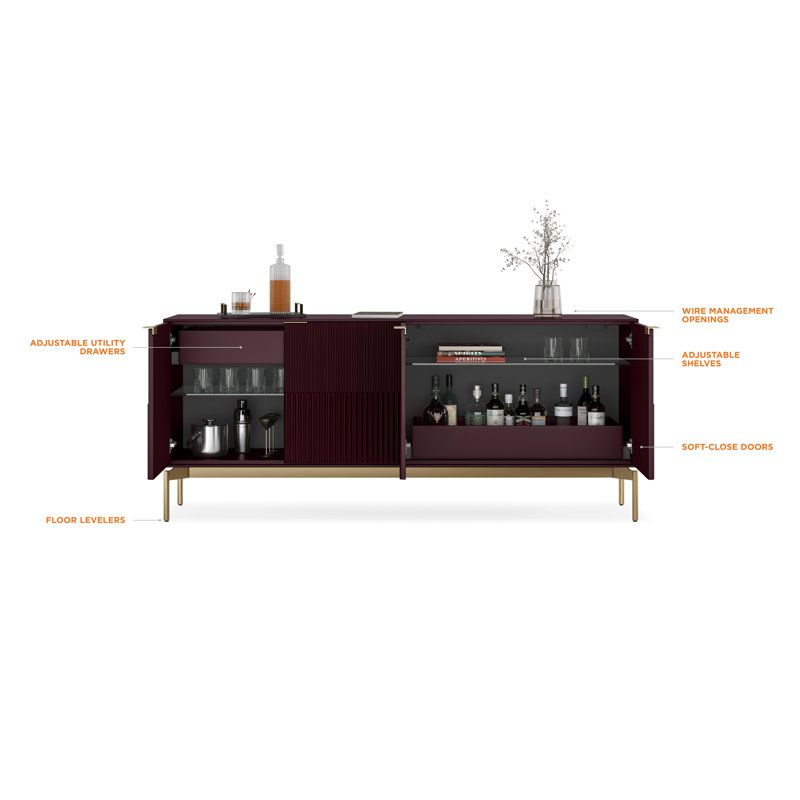 Zig 79.5'' W Credenza, Merlot/Brushed Brass