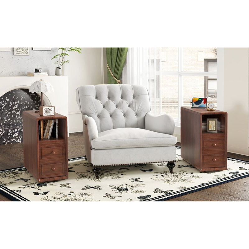 Table de bout avec tiroirs, table de coin avec tablettes ouvertes, table d'appoint haute pour chambre à coucher et coin