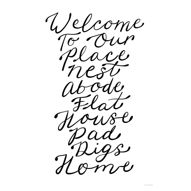 Welcome to Our Place par Kamdon Kreations, Cadre noir, H 18 po x l 12 po, Blanc