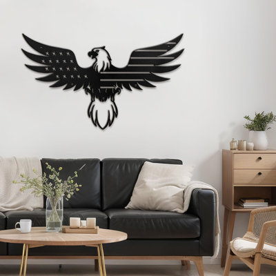 Eagle Wearing American Flag Minimalist Modern Animal Metal Wall Art Decor Wall Sculpture Hangings