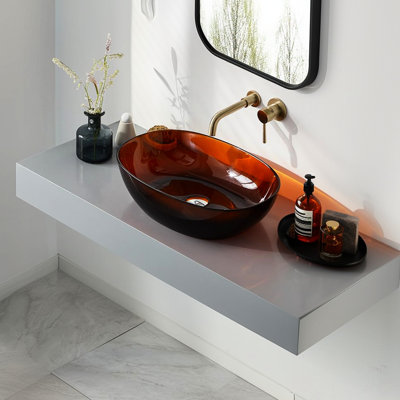Lavabo vasque de salle de bain contemporain en résine brune - 22,54 po x 15,05 po x 5,9 po, leurre pour brun 22,54 po x 15,05 po x 5,9 po