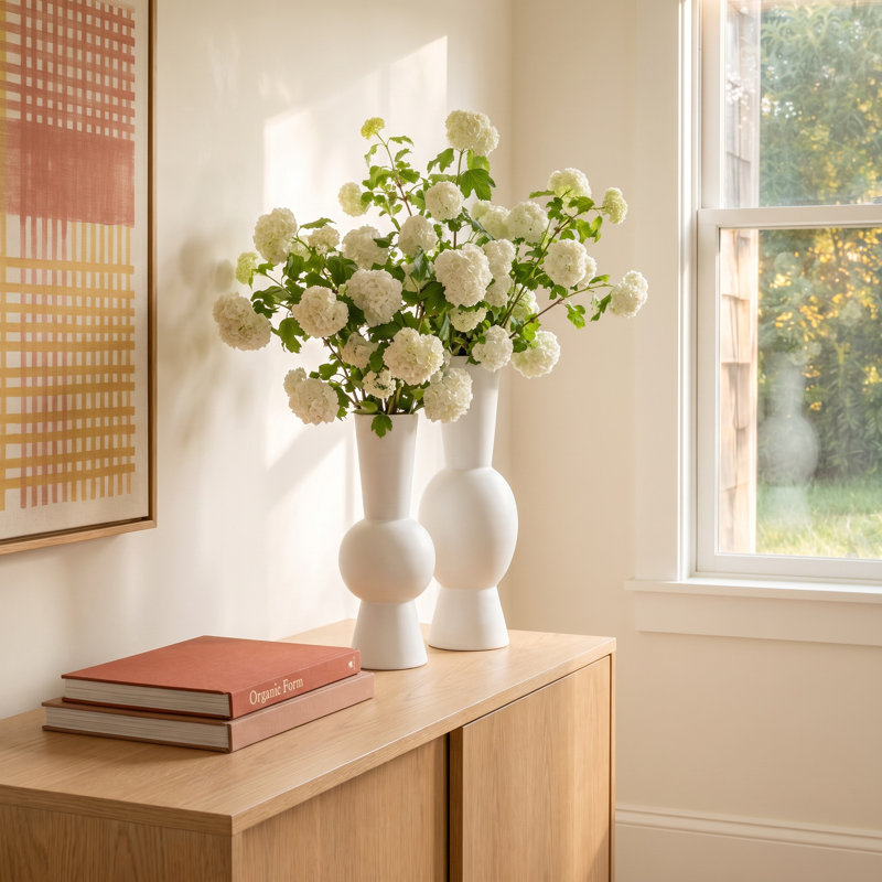 Mable 2 Piece Ceramic Table Vase Set, White