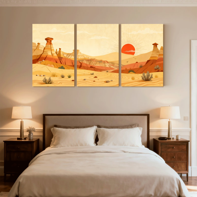 «Landscape & Nature Desert Landscape with Rock Formations and Sunset», ensemble de 3 impressions sur toile, H 18 po x l 36 po