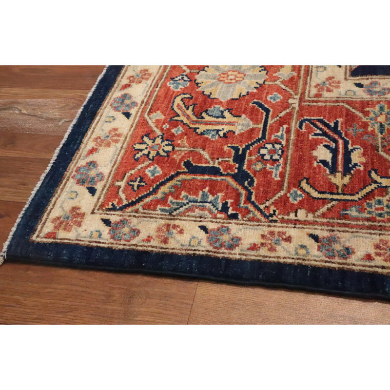 Tapis bleu floral à teinture végétale Ziegler 8 x 10
