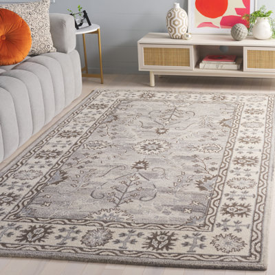 Tapis oriental ivoire / taupe en laine / coton touffeté à la main Amory