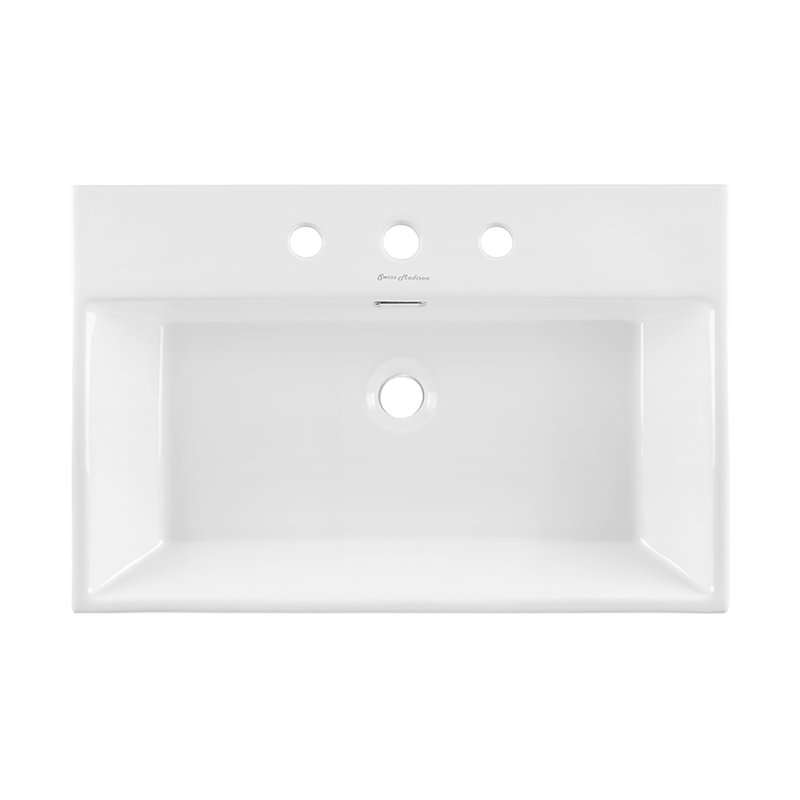 Lavabo de salle de bain mural rectangulaire 24 "avec trous espacés 8" Claire