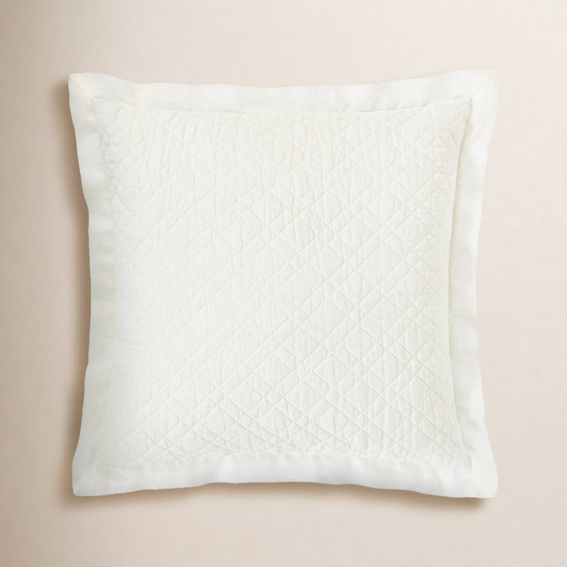 Washed Linen Quilted Sham, Standard, White