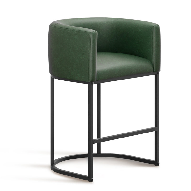Pu Leather Counter Stool Barrel Counter Height Stools, Green