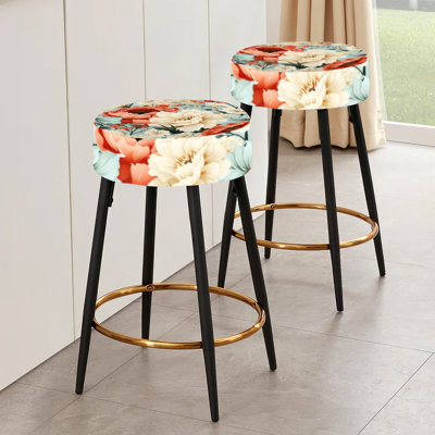 Coral Boho Floral Harmony - Ensemble de 2 tabourets floraux