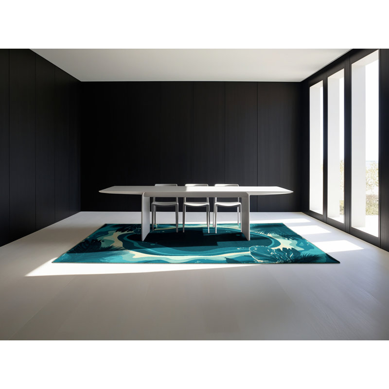 Tapis vert tropical lavable à la machine à motif de paysages et de paysages - Reliure vert sauge, 2 pi x 3 pi