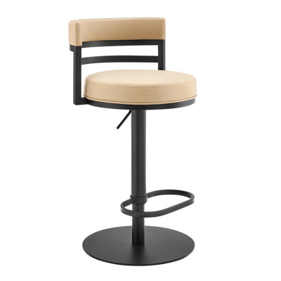 Judi Modern Industrial Swivel Metal Adjustable Height Barstool With Faux Leather Seat