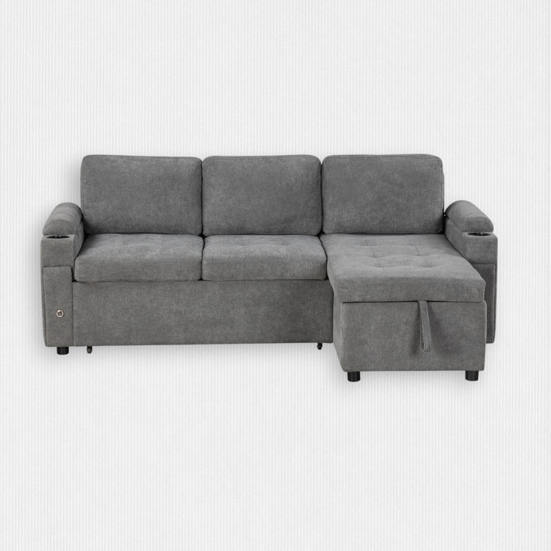 2 - Piece 83.5'' Upholstered L-Shape Sectional, Gray Chenille