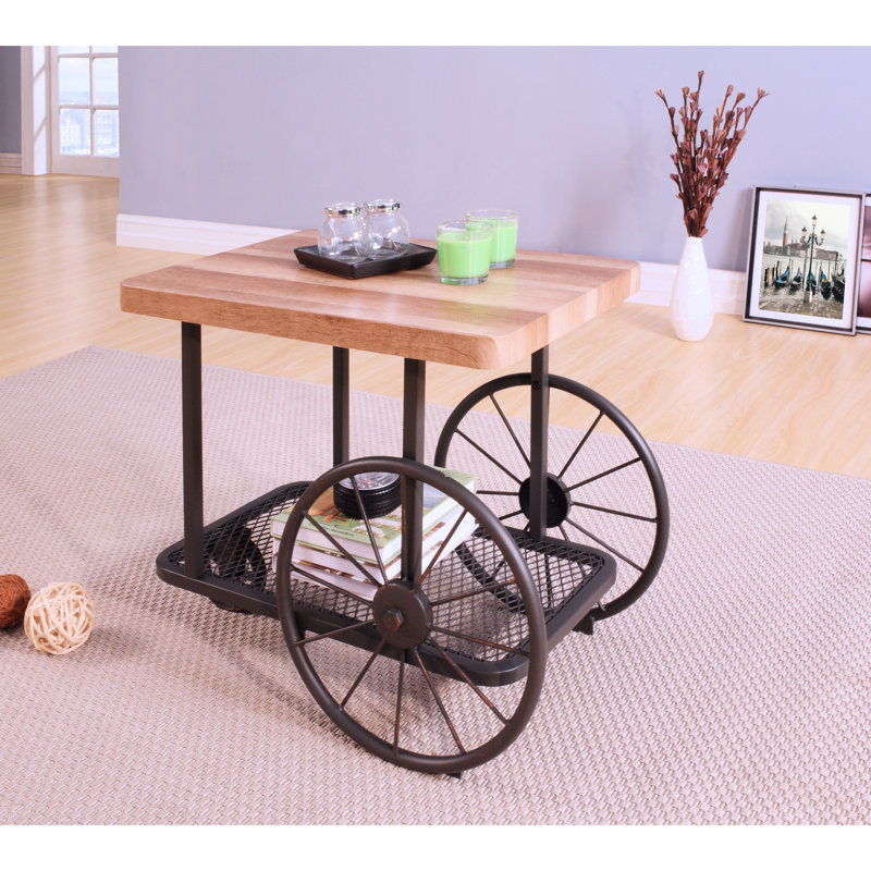 Table de bout rectangulaire en chêne industriel gris antique, attrait rétro, rangement ouvert, filet métallique en losange, plateau spacieux de style industriel de poids de 24 lb, dispositif de mobilité en filet,