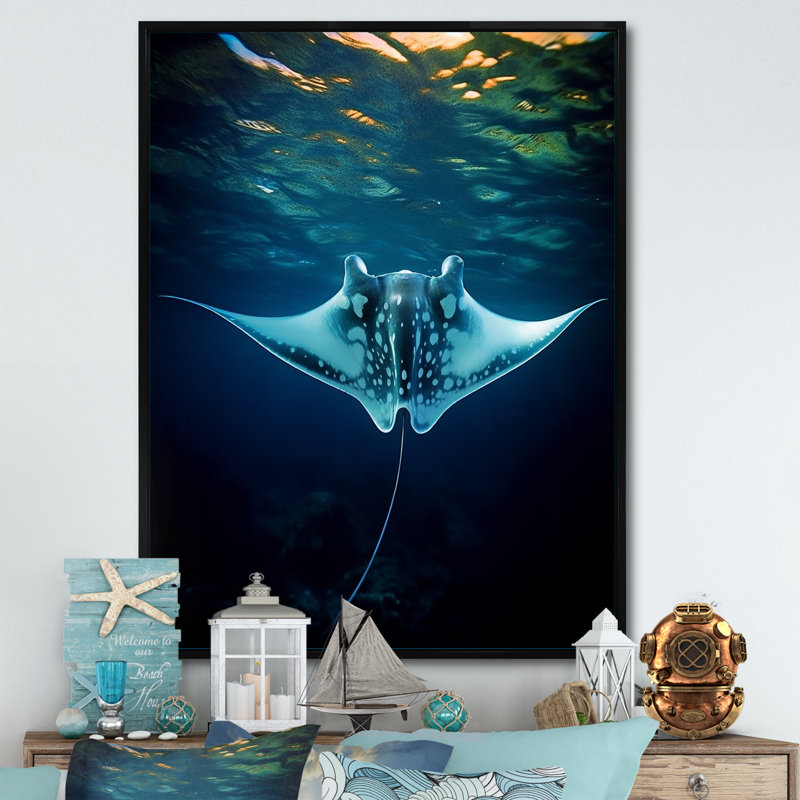 Giant Oceanic Blue Manta Ray Coastal Canvas Print