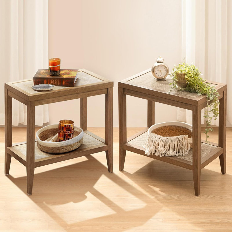 Ensemble de 2 tables de bout étroites avec tablettes pour petits espaces Boho