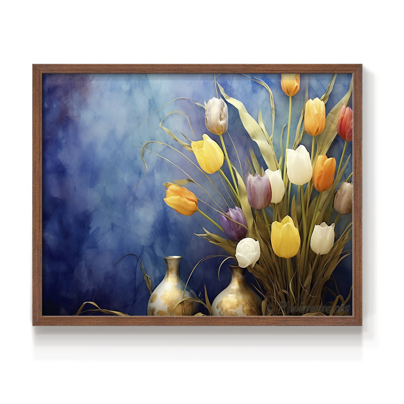 Série florale - Lxxxiv - reproduction encadrée, H 22 po x l 28 po, Noyer