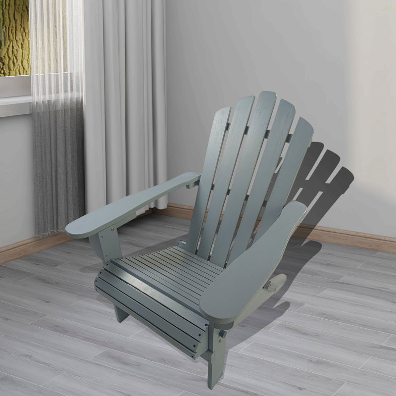 Outdoor Or Indoor Wood Adirondack Chair, Foldable, Grey, Gray