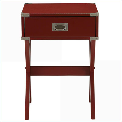 Table basse en bois massif rouge rustique avec tiroir, rangement et base en X stable pour le salon, le bureau personnel