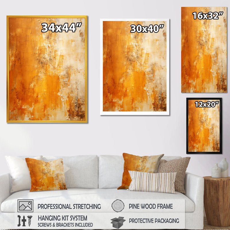 Chaos jaune abstrait - art mural abstrait, Toile tendue, H 44 po x l 34 po x P 1,5 po