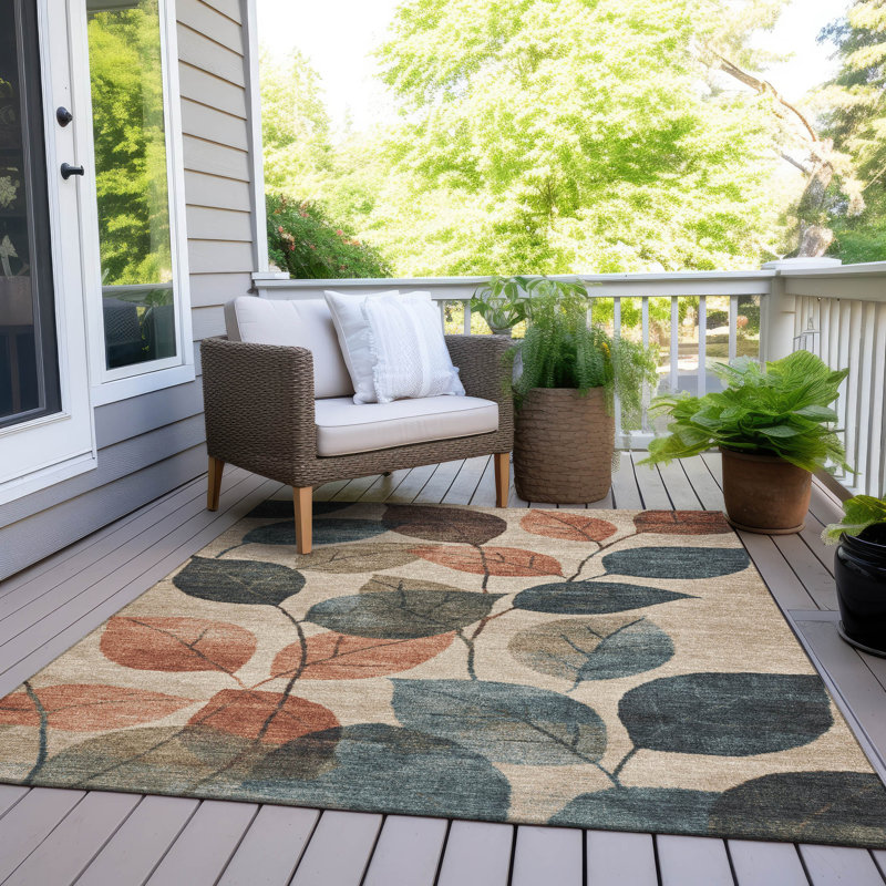 Tapis beige d'intérieur / extérieur lavable à la machine, Rectangle 5 pi x 7 pi 6 po