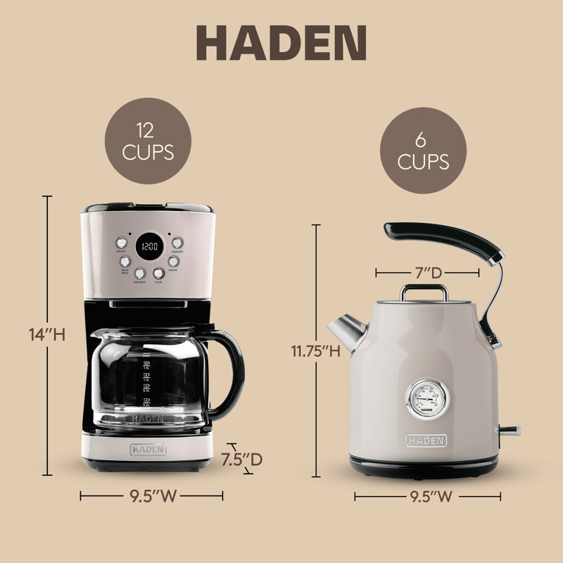 Haden Retro Style 12 Cup Coffee Maker Machine with Dorset 1.7L Electric Kettle