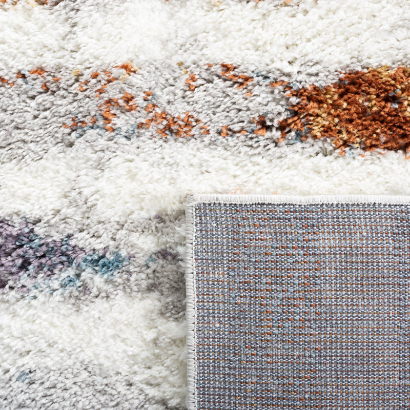Tapis rayé bleu / ivoire Joua, Carré 7 pi