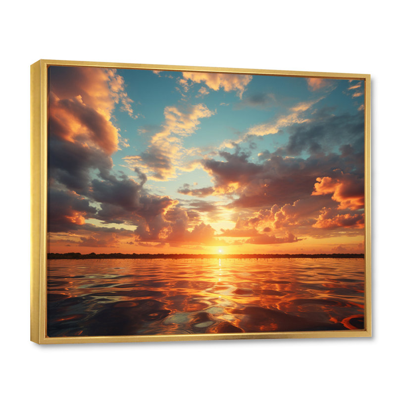«Blue Orange Sky Sky» sur impression sur toile, H 30 po x l 40 po x P 1,5 po, Cadre flottant doré