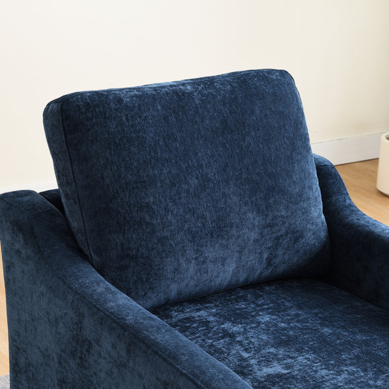 360° Swivel Chair With Soft Chenille, Accent For Living Room, Bedroom, Office, +type - C Charging On Arm, Book Pocket And Under Cushion Storage, 1 Piece, Frame Comfy Chenille Upholstery,