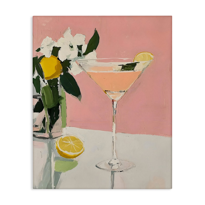 Pink Cocktail with Lemons Canvas, design by Riley B, 20" H x 16" W