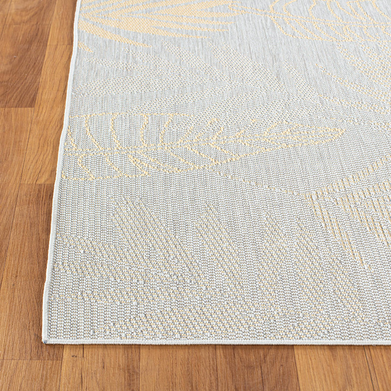 Tapis intérieur / extérieur rectangulaire en polypropylène tissé à plat à la machine en jaune, Rectangle 7 pi 10 po x 10 pi