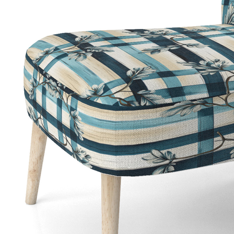 Chaise d'appoint rembourrée A, Rayures florales rétro de style nautique