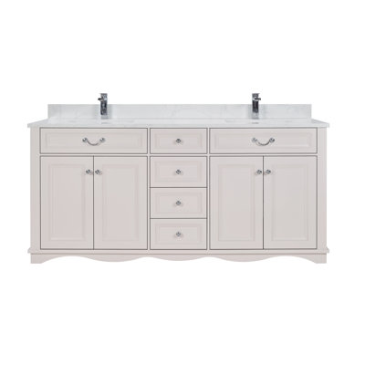 72'' Solid Wood Double Bathroom Vanity with 1'' Engineered Marble Top