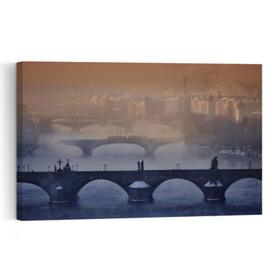 Misty Charles Bridge Dawn Dramatic Serene Abstract Architecture City Wall Art Print by Martin Froyda - Print