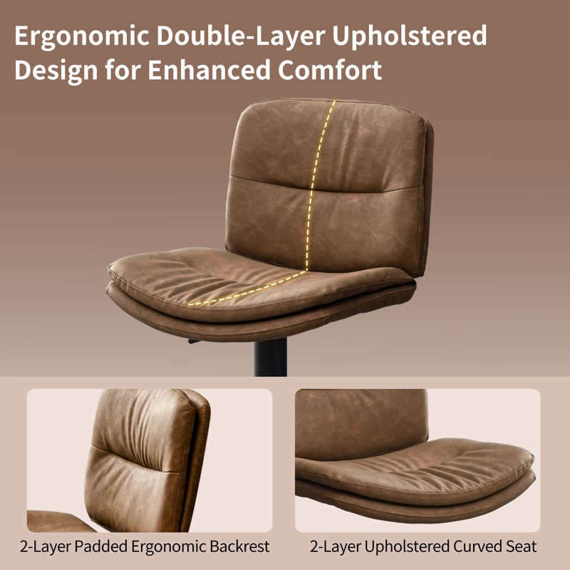 Double-Layer Upholstered Swivel Adjustable Height Bar Stool (Set of 3), Brown, 3
