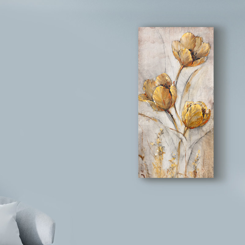 «Golden Poppies on Taupe I» par Timothy O 'Toole - impression sur toile tendue, H 19 po x l 10 po x P 2 po