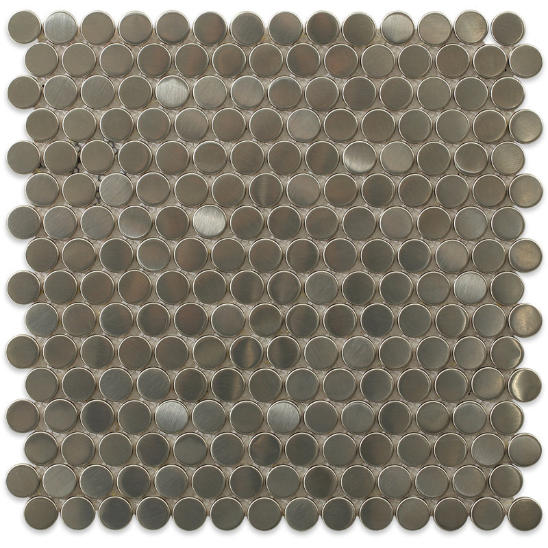 Stainless Steel 0.75" x 0.75" Stainless Steel Penny Round Mosaic Wall Tile, Brushed Silver