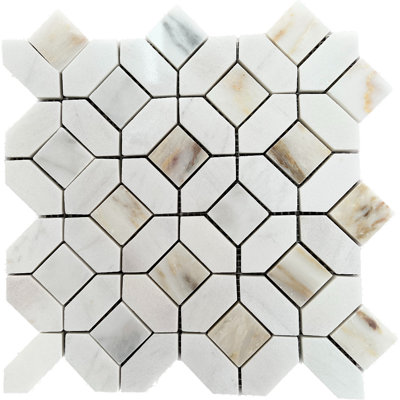 Eclipse Pattern 9.5" x 9.5" in Calacatta Gold and Thassos Marble Natural Stone Mosaic Tile