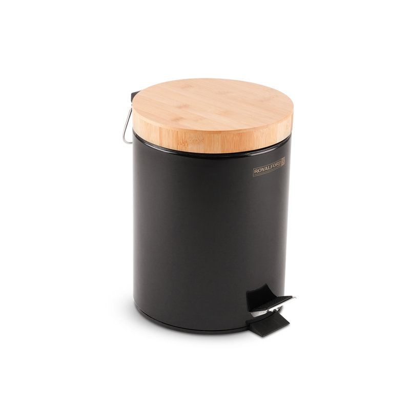 ROYALFORD Pedal Bin with Bamboo Lid and Removable Basket - Soft Close Round Waste Container for Kitchen, Bedroom, Bathroom, Office