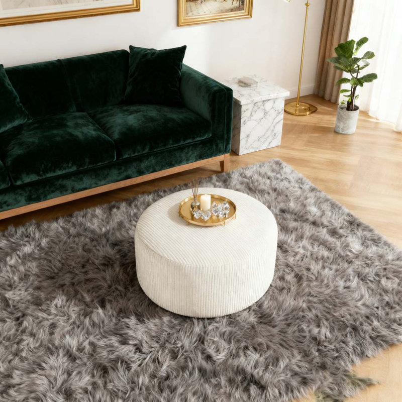 Upholstered Round Ottoman, White
