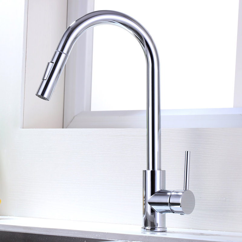 Single Handle Pull Down Sprayer Kitchen Faucet, SIlver