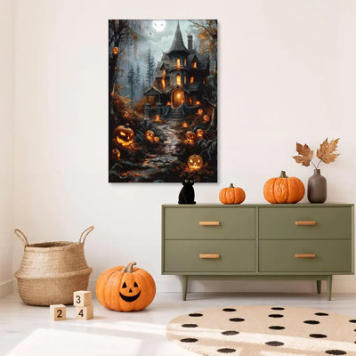 Tableau sur toile encadré (1 pièce), motif de citrouille gothique fantastique pour l'Halloween, idéal pour décorer salon, chambre, bureau, salle de bain, dortoir ou toute autre pièce. Prêt à accrocher.