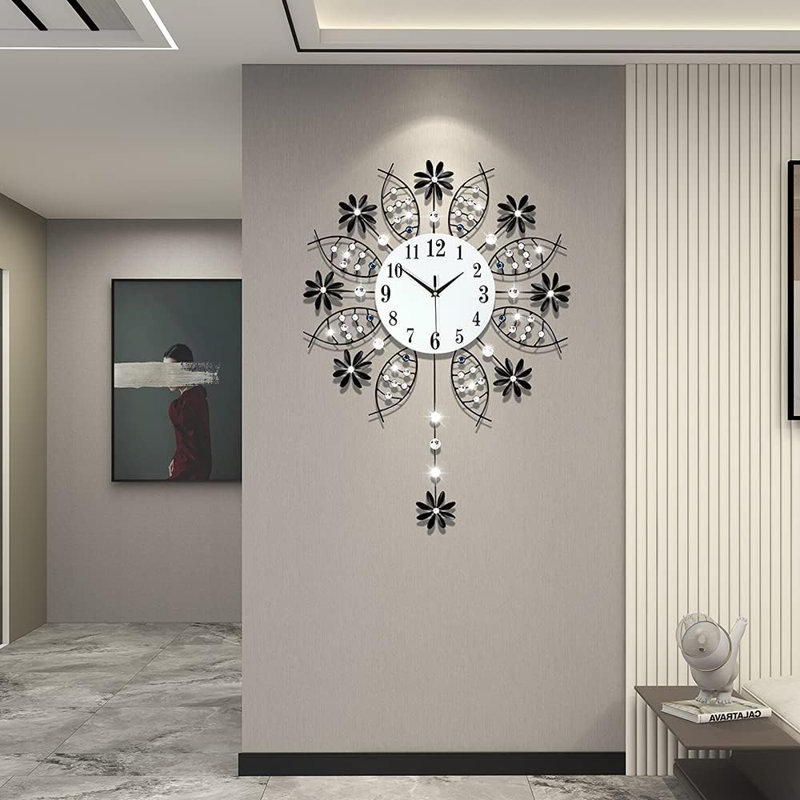22 Inch Crystal Glass Large Wall Clock, Oversized Silent Modern Battery Operated Pendulum Clock For Living Room, Kitchen, Bedroom