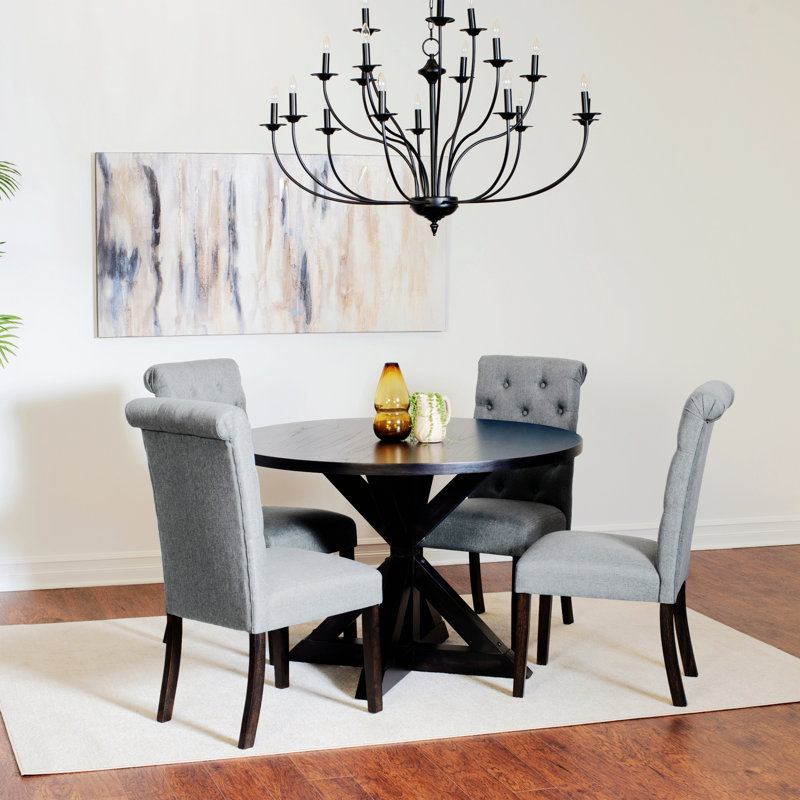 Ensemble de table de salle à manger 5 pièces Darmani, table de salle à manger ronde avec quatre chaises capitonnées, Gris