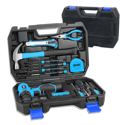 Boîte à outils de rangement pour perceuse / perceuse à percussion sans fil de 21 volts 21 pièces (bleu)