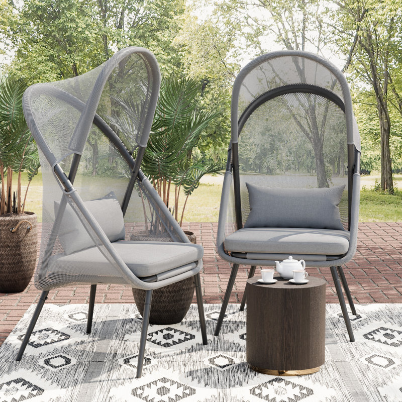 Chaise d'extérieur pliable avec abat-jour en filet, gris, Gris clair
