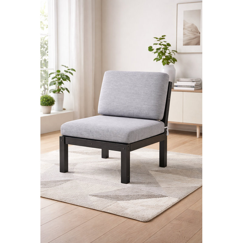  Chaise longue d'extérieur sans accoudoirs avec coussins ， Noir, Gris, Noir