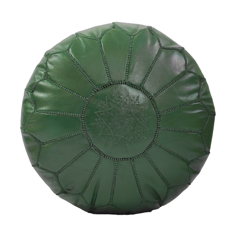 Burmaster Upholstered Pouf, Dark Green Genuine Leather