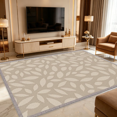 Tapis taupe à motif de feuilles pour le salon, doux et confortable, adapté à toutes les saisons, facile à entretenir, tapis de sol intérieur lavable à la machine, sous la table de ferme convenant à la chambre à coucher, à la salle à manger, au bureau, au balcon, au patio
