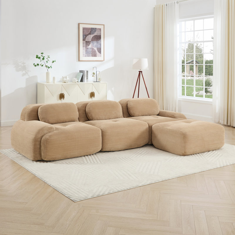 Canapé modulaire en forme de L sans assemblage Design ergonomique adapté aux animaux de compagnie, Camel