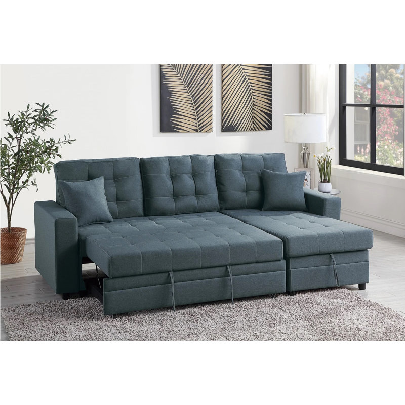 Canapé-lit large et réversible, Mélange de polyester bleu-gris
